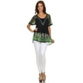 thumbnail image 5 of Sakkas Cora Relaxed Fit Batik Design Embroidery Cap Sleeves Blouse / Top - Navy / Green - Plus Size, 5 of 5