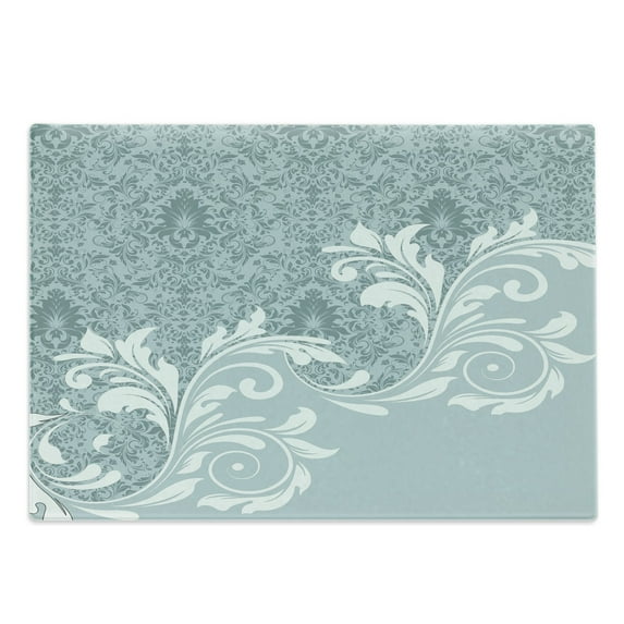 Vintage Cutting Board, Retro Floral Ivy Leaves with Swirls Abstract Vector Art, Decorative Tempered Glass Cutting and Serving Board, Large Size, Slate Blue Pale Blue, by Ambesonne