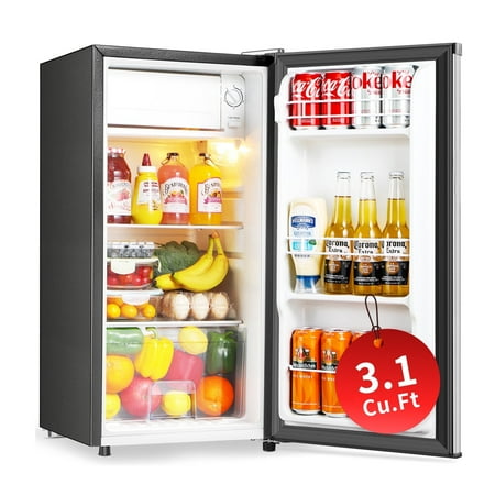 Kcpolre 3.1 Cu.ft Mini Fridge with Freezer  Single Door Mini Refrigerator  5 Settings Temperature Adjustable  Compact Refrigerator for Apartment Dorm  Office  Bedroom  Silver