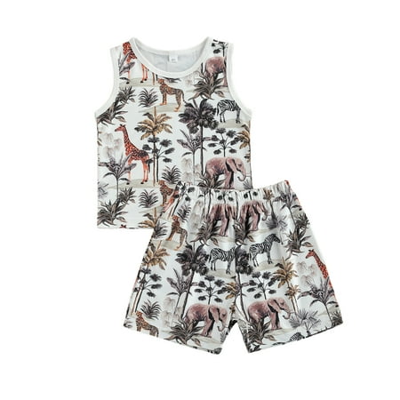 

Musuos Baby Boys Fashion 2-piece Outfit Set Sleeveless Animal Print Tops+Shorts Set for Kids Boys