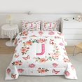 thumbnail image 2 of Homewish Initial Letter J Queen Comforter Set,Kawaii Pink Butterfly Bedding Sets,Retro Rustic Floral Bedding Comforter Set For Girl,Breathable Bedroom Decoration Reversible,3 Pieces, 2 of 8