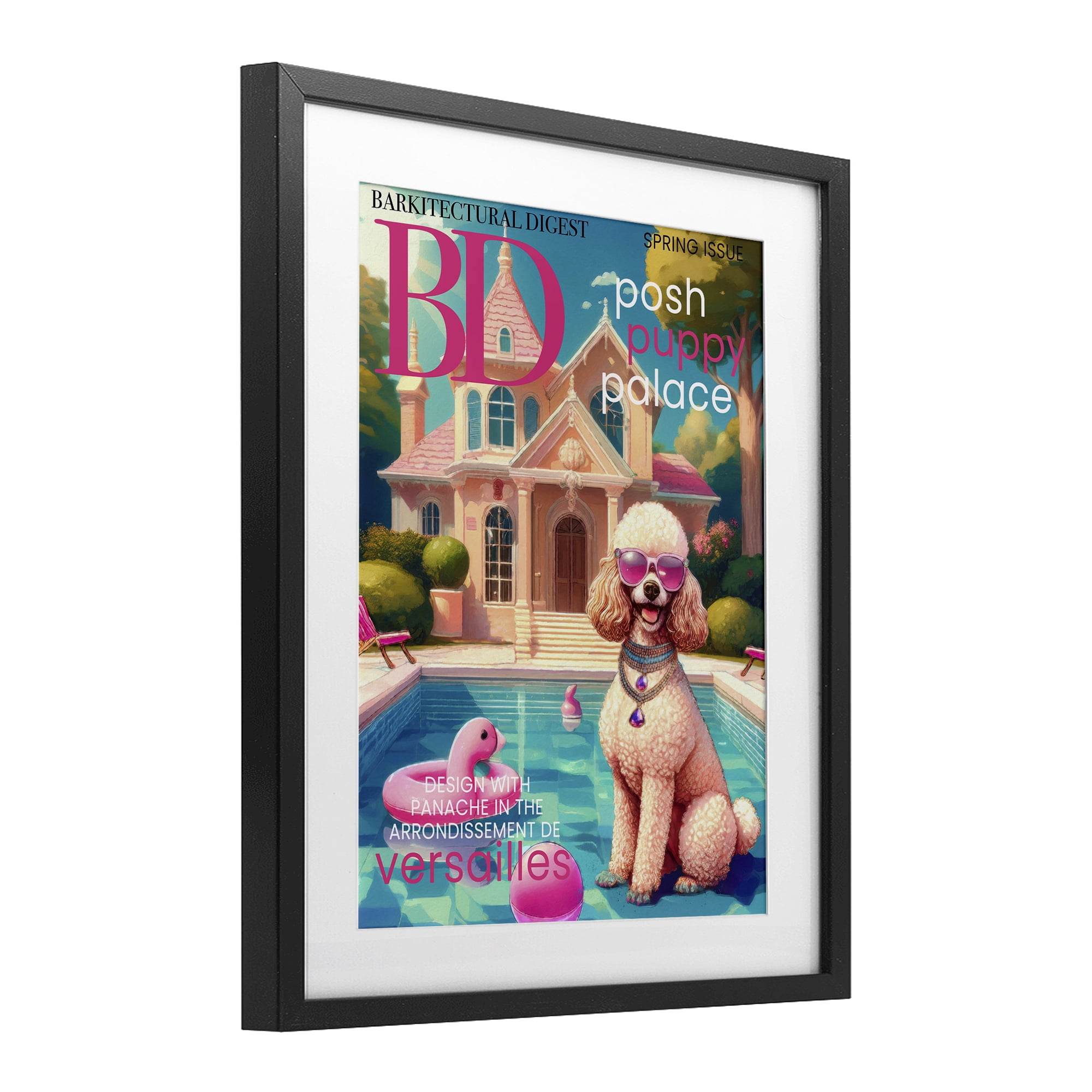 Stupell Industries Poodle Magazine Parody Black Framed Print Under Glass, design by Grotto Studios