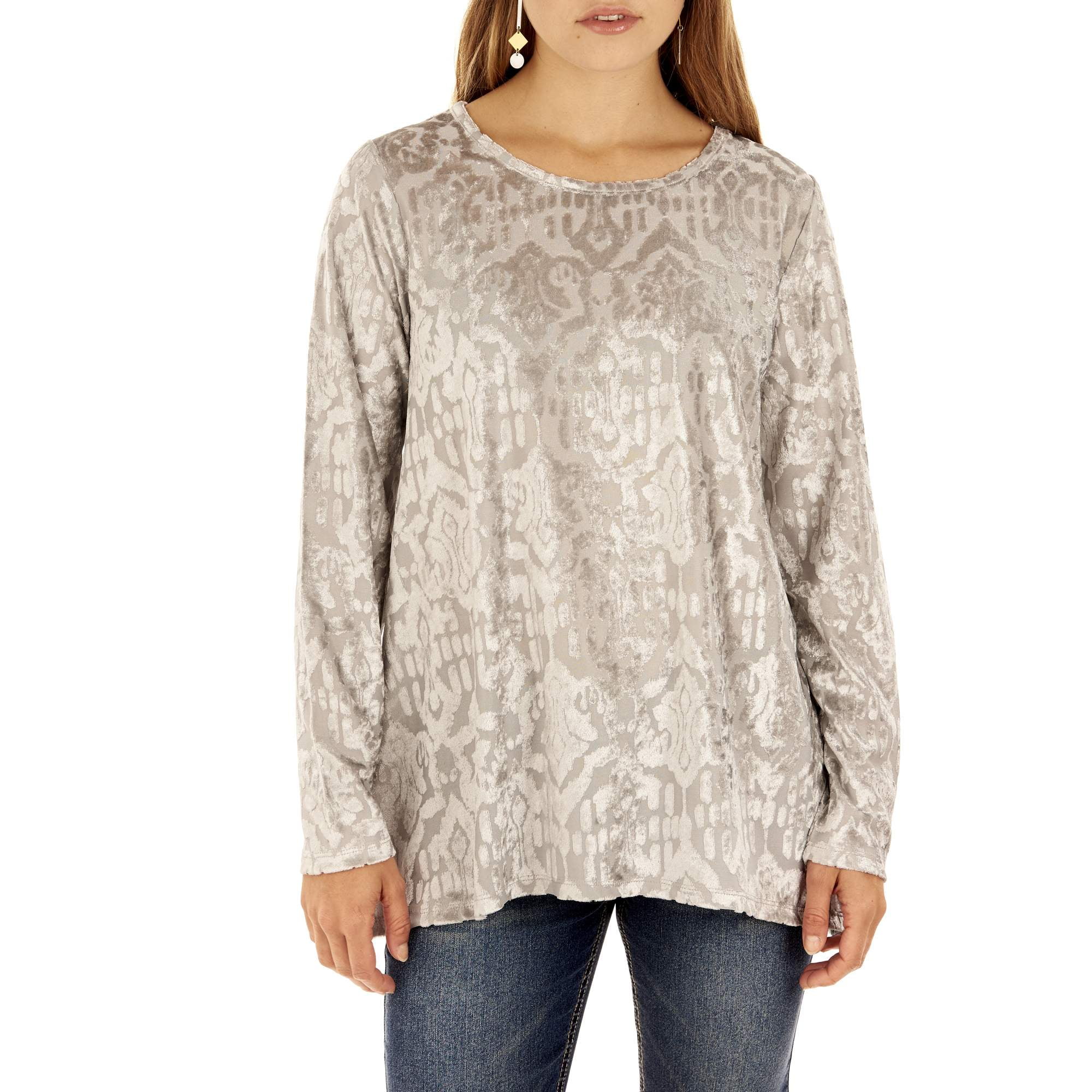 White Stag Women's Long Sleeve Scoopneck Velvet Top