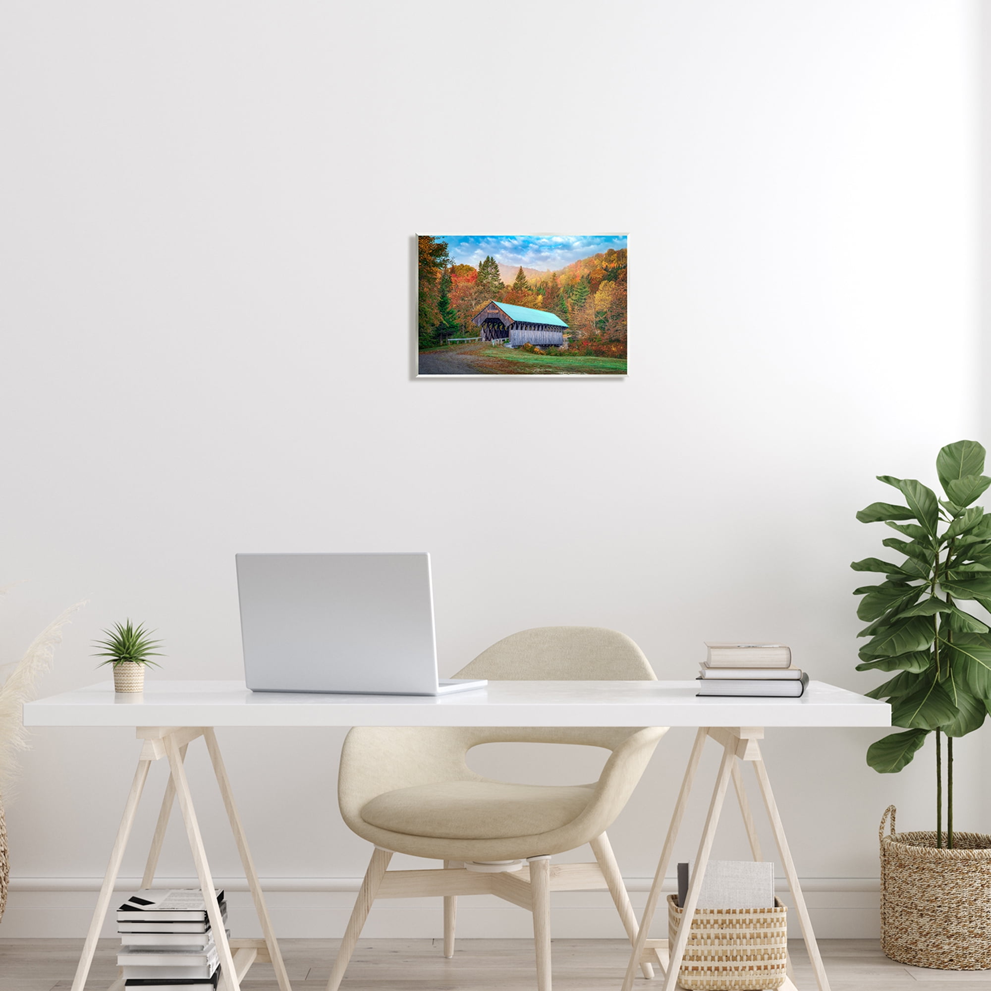 Stupell Woodland Covered Bridge Mountain Foliage Landscape Photography Wall Plaque Unframed Art Print Wall Art