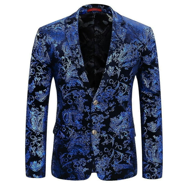 Mens Luxury Paisley Suit Jacket Gold Shiny Slim Fit Button Down Blazer