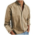 thumbnail image 3 of BiZtdJrK Long Sleeve Shirts for Men Lapel Solid Color Casual Button Down Shirt Lightweight Loose Fit Vacation Summer Shirts Khaki M, 3 of 7