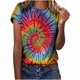 thumbnail image 1 of Blusa de manga corta con cuello redondo para mujer con estampado de teñido anudado Pompotops  hkajfhjk460405, 1 of 9
