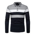 thumbnail image 1 of Mysszz Mens Turn-down Collar Contrast Color Long Sleeve Polo T-Shirt Top, 1 of 3