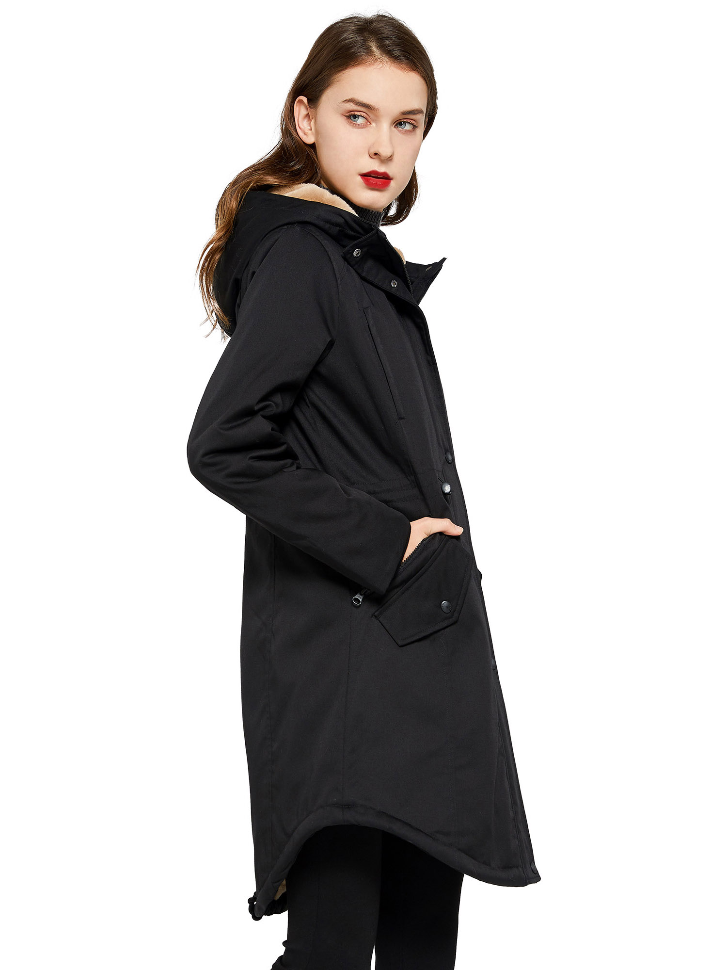 Orolay Women's Winter Parka Fleece Parka Warm Winter Coat Hoodie Jacket Mid length Winter Jacket Black XL - image 3 of 5