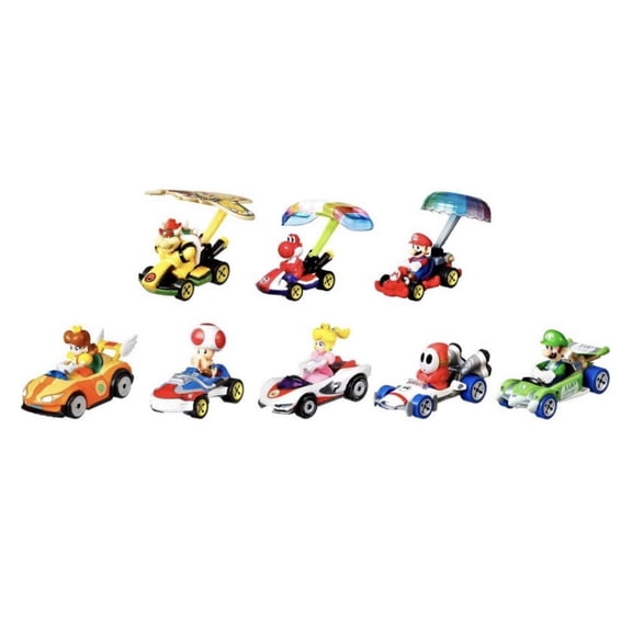 Hot Wheels Mario Kart Diecast Glider Vehicle Pack, 8 Action Figure Set