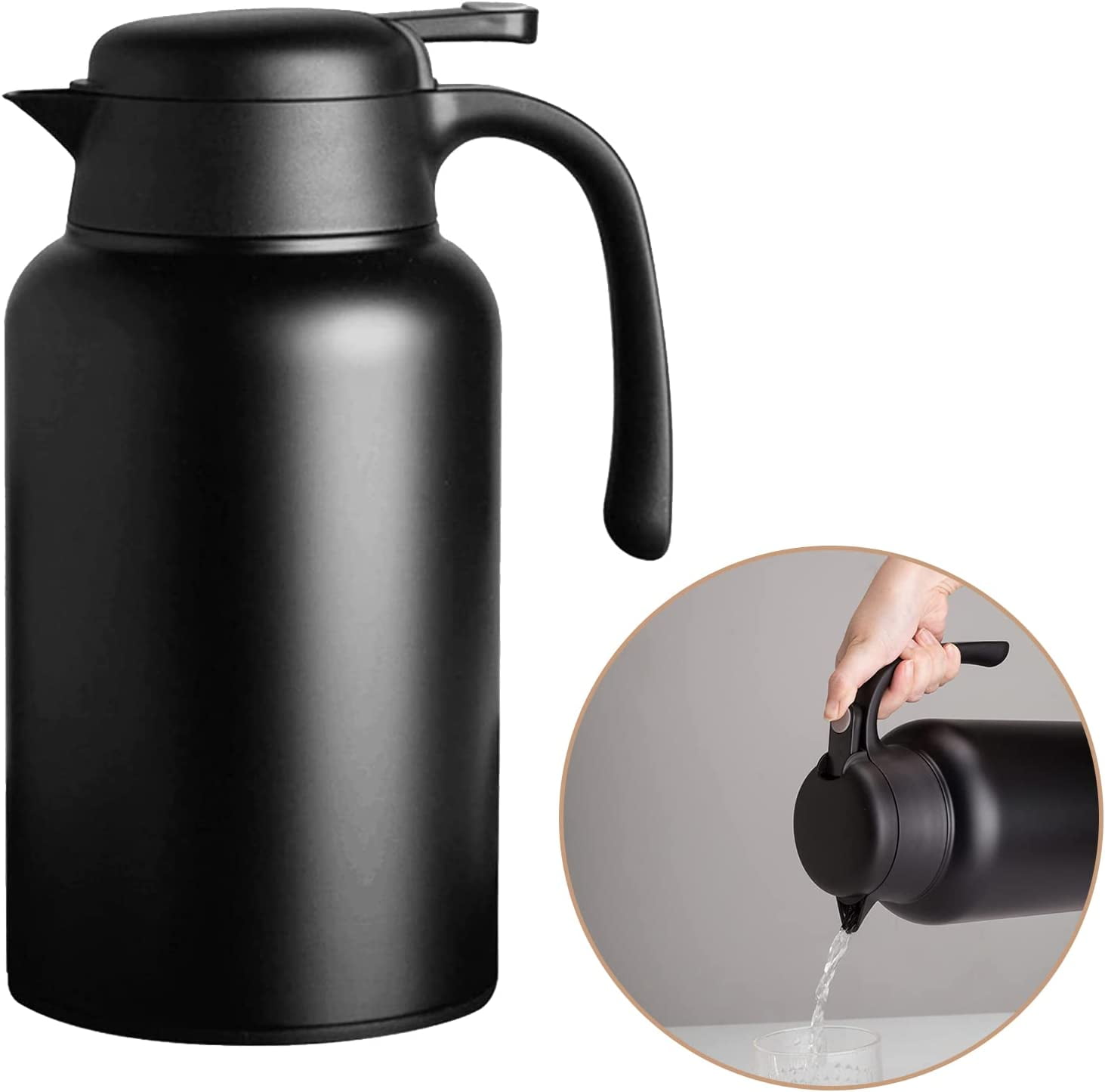 Whiterhino 27oz Thermal Coffee Carafe for Keeping Hot,White Small Coffee Thermos with Lid, Black