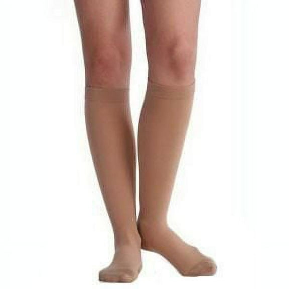 Unisex Soft Opaque Below-Knee Compression Stockings  Beige, Size 4 Regular, Full Foot - 1 Count