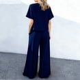 thumbnail image 4 of NMMUED 2 Piece Linen Set for Women’s Cotton Linen 2 Piece Set Casual Summer Lounge Short Sleeve Top Flowy Wide Leg Pants Lightweight Loose Fit Outfit Vacation Matching Set Navy M, 4 of 7