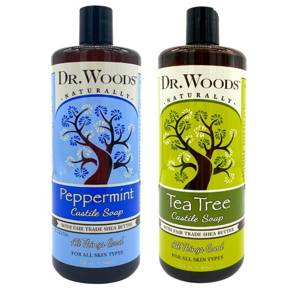 Dr. Woods Liquid Castile Soap - Pure Tea Tree Oil and Peppermint Soap, Body Wash for Men and Women, Contains Organic Shea Butter, Natural Cleaner for Face, Hands, and Bo
