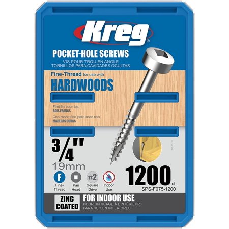 Kreg SPS-F075-1200 Pocket Screws - .75   #6 Fine  Pan-Head  1200ct