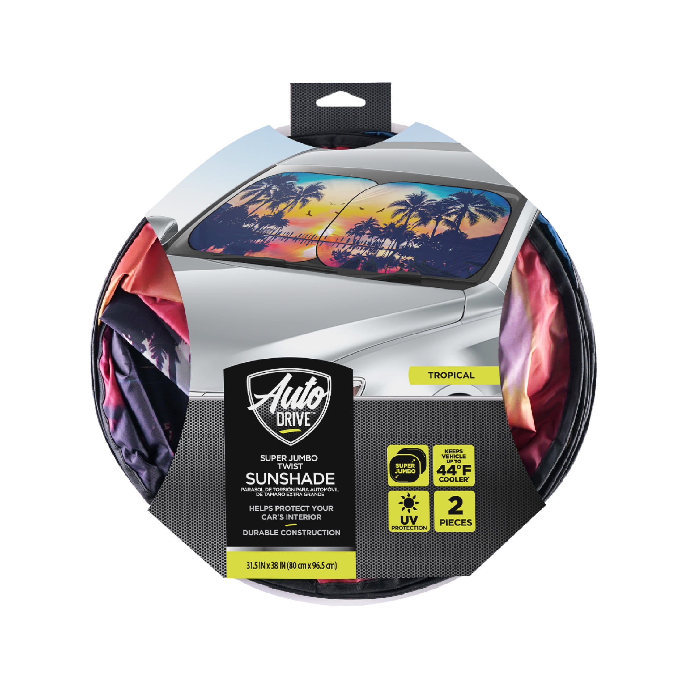 Auto Drive Super Jumbo Tropical Twist Sunshade 2 Counts 31.5