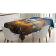 thumbnail image 1 of Ambesonne Travel Tablecloth Rectangular Table Cover, Night Scene with Plane, 52"x70", Orange Blue, 1 of 3