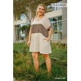 thumbnail image 4 of Linen Blend Short Folded Sleeve Animal Print Colorblocked V-neck Dress With Pockets XL, 4 of 6