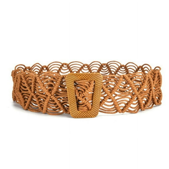 YooGuoGuo Bohemian Vintage Waist Belt Crochet for Women Woven Cummerbunds Wide Belt SquareWood Buckle Elastic Braided Rope Dress Waistband