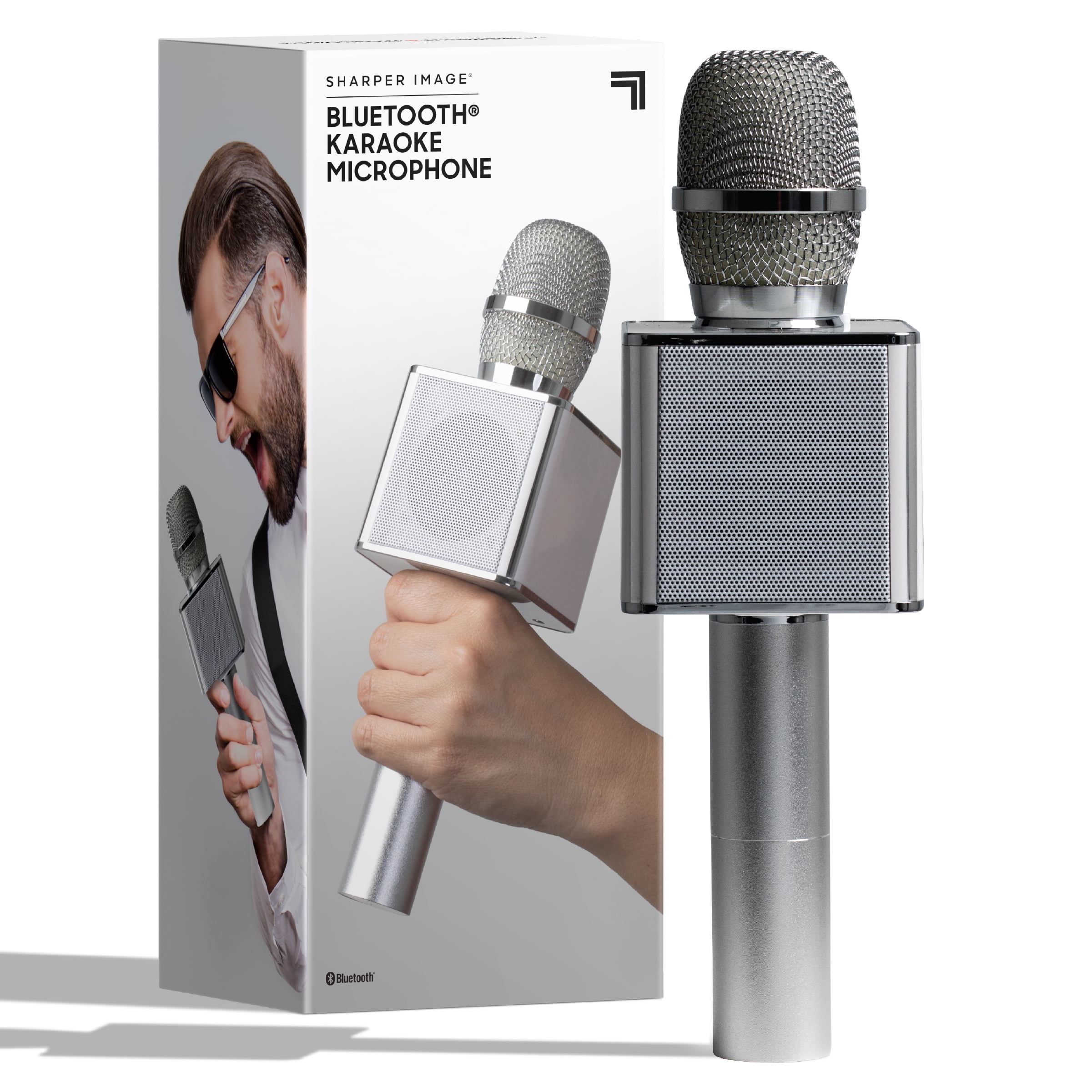 SHARPER IMAGE Bluetooth Music Stream Karaoke Microphone with Builtin