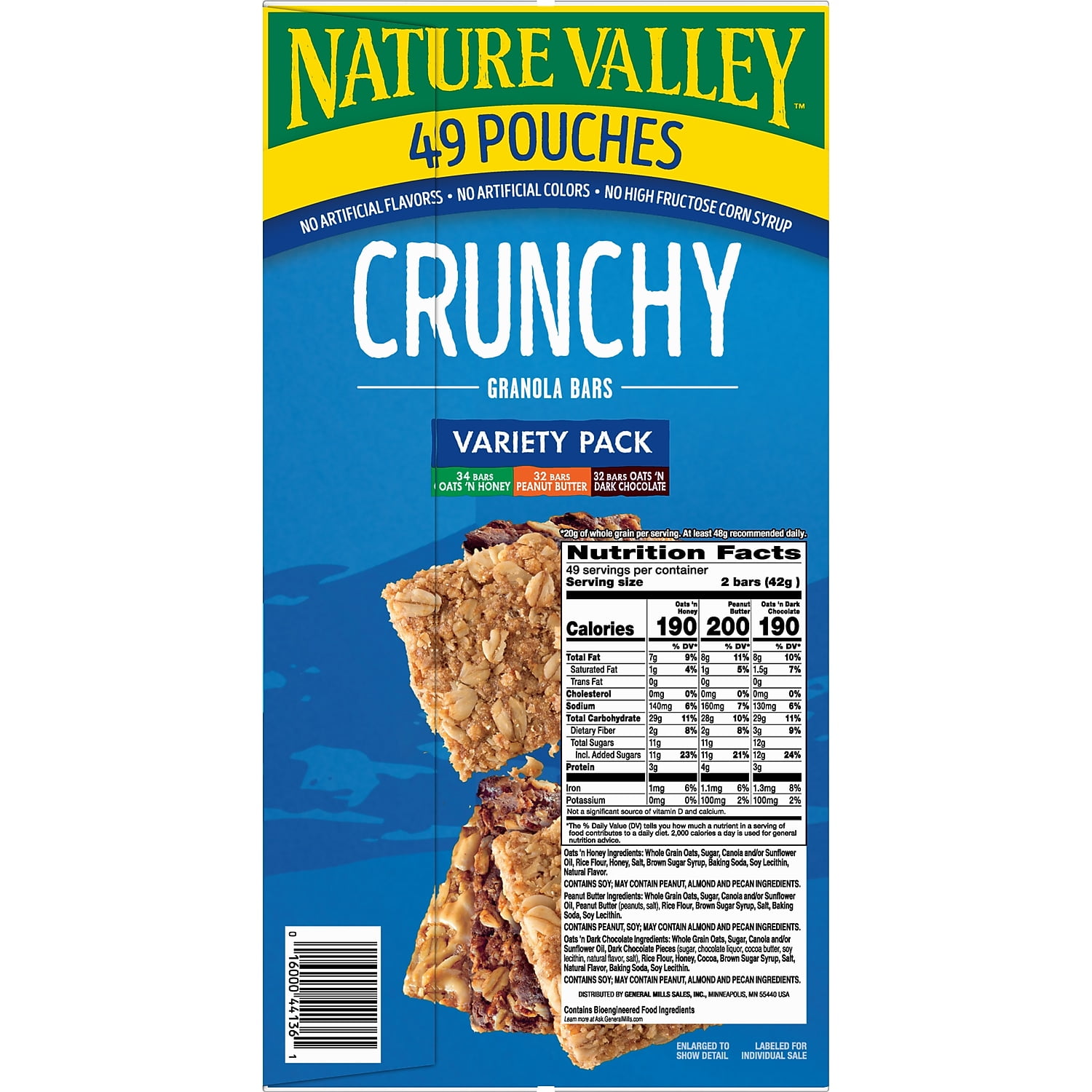 Nature Valley® Granola Bars, Assorted Crunchy Bars, 1.5 Oz Pouch, 2 Bars/pouch, 49 Packs/box