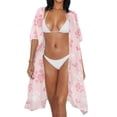 thumbnail image 2 of Xoenoiee Pink Dog Paw Heart Pattern Women Swimsuit Cover Up Half Sleeve Boho Bathing Suit Coverups Skin Friendly Kimonos Cardigans for Swimwear, 2 of 6