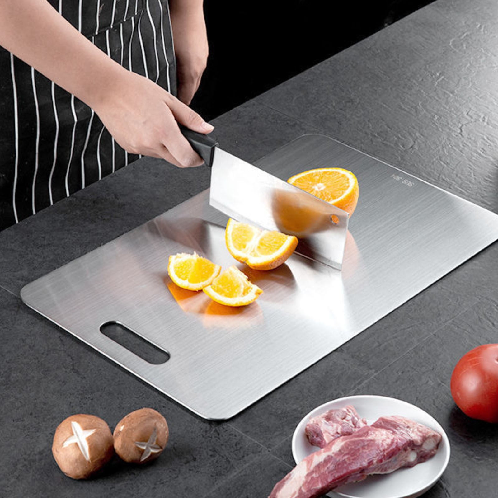 LYCAQL Titanium Cutting Boards - 100% Pure Titanium Cutting Boards for Kitchen - Cutting Edge Hygiene & Durability, Double Sided Medical-grade Titanium Cutting Mat(14 x 10 in), Silver