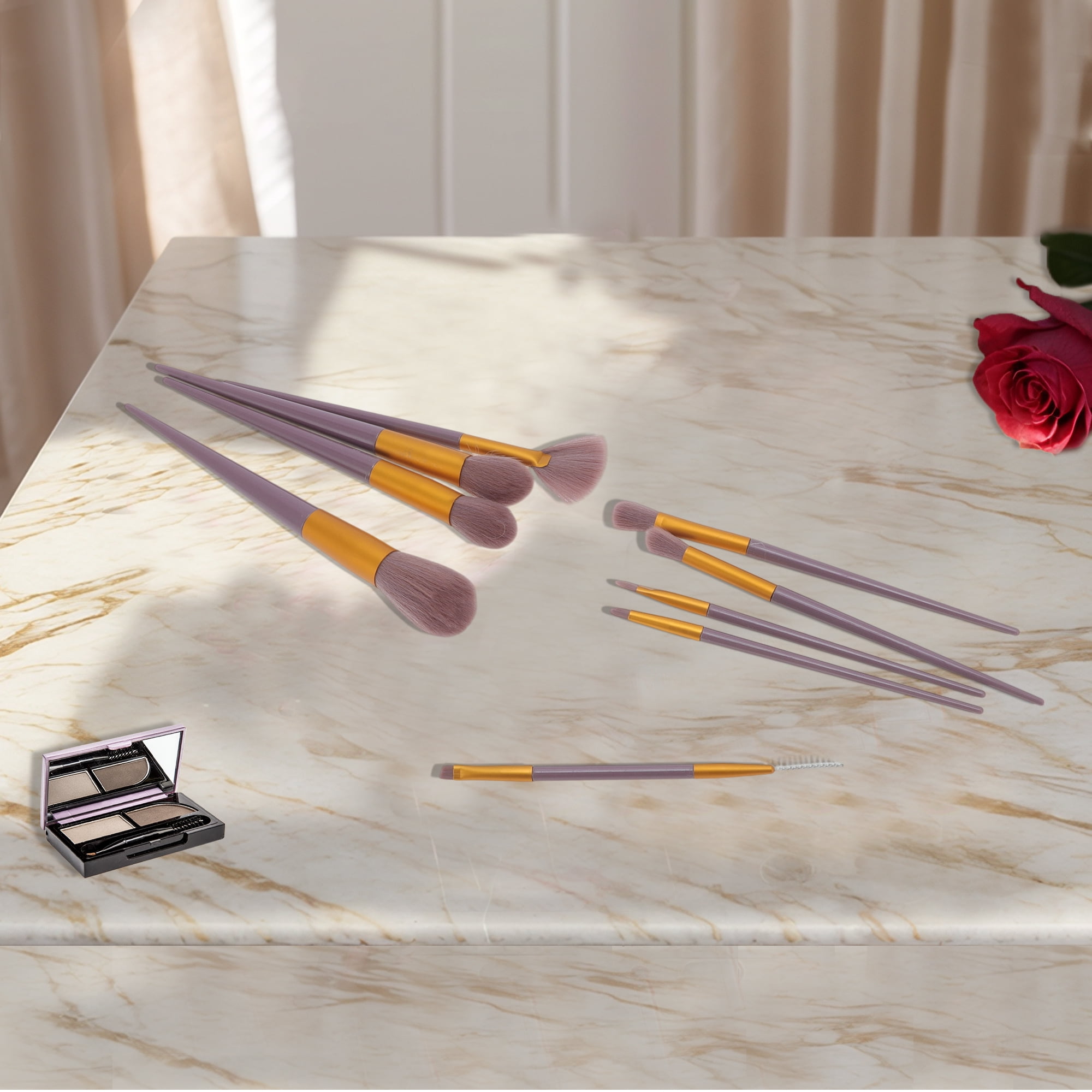 Unique Bargains Makeup Lightweight Brush Set with 9 Essential Brushes in Purple Color