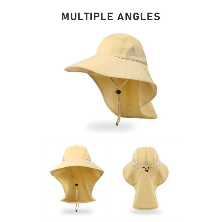 Men Women Wide Brim Sun Hat with Neck Flap Fishing Safari Cap for