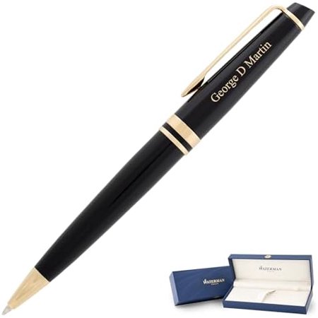 Personalized Waterman Expert Ballpoint Pen in Black Lacquer with Gold Trim. Engraved Luxury Business Gift for Executives, Board Members, or Trustees.