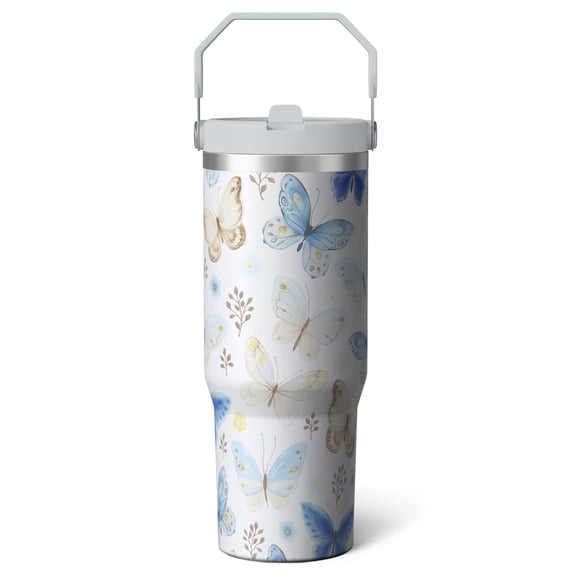 1pc Butterfly 30oz Tumbler with Straw & Handle - Insulated Stainless Steel Cup | Holiday Gift for Man Women (Christmas, Valentine's, Birthday)