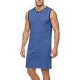 thumbnail image 4 of Men's Sleeveless V-Neck Modal Nightshirt, Loose Fit Lightweight Soft Sleep Shirt Knee Length, Breathable Comfort Casual Home Loungewear Tank Top Blue, 4 of 5