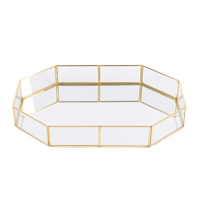 Bandeja dorada para tocador con marco de Metal, bandeja decorativa, bandeja de Perfume para tocador, baño, joyería o decoración del hogar