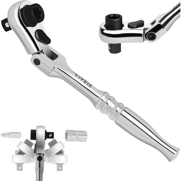 1/4" Drive Ratchet Handle, 2 in 1 Flex Head Ratchet, 72-Tooth, Reversible Switch, with Socket & Bit Set