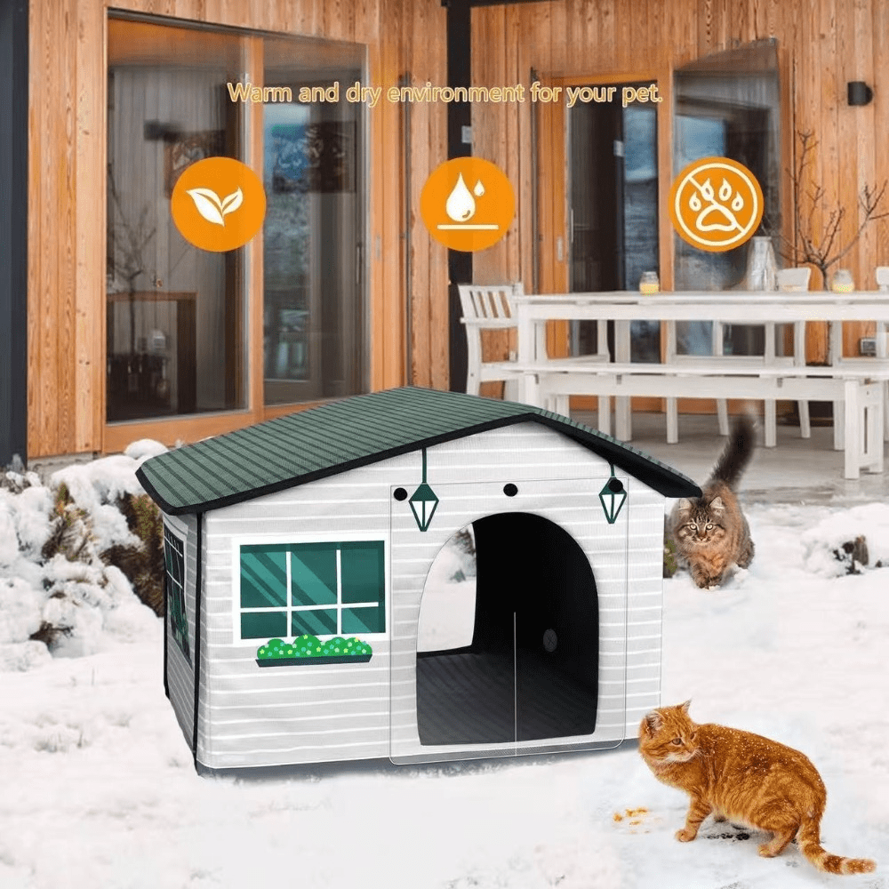 Weatherproof Insulated Heated Cat House with Heated Pad - Elevated Winter Safe Shelter for Outdoor & Feral Cats (20"x16.5"x16")