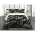 thumbnail image 3 of Ambesonne Dark Green Quilted Bedspread Set 3 Pcs, Deep Forest Marble Print, Queen Size, Emerald Sand Brown, 3 of 4