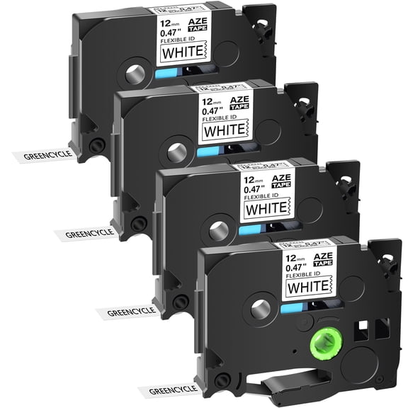 GREENCYCLE 4PK Compatible for Brother P-touch 12mm x 8m Black on White TZ TZe TZ-FX231 TZe-FX231 TZe-231 TZ-231 Flexible ID Cable Wire Label Tape