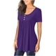 thumbnail image 3 of ICHUANYI Clearance Women's Summer Solid Round Neck Button Pleated Short Sleeve Tops(Purple, XXL) ICHUANYI WER2023080813934, 3 of 6