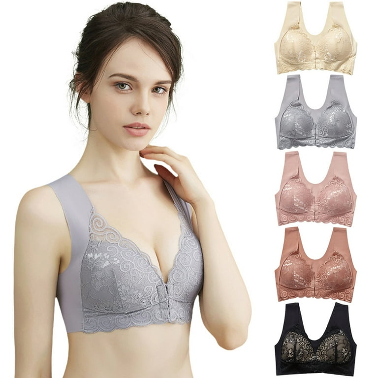 Spdoo Women Lace Wire Free Bralette Style Bra Front Closure Back Smoothing  Demi Cups Sports Bra 
