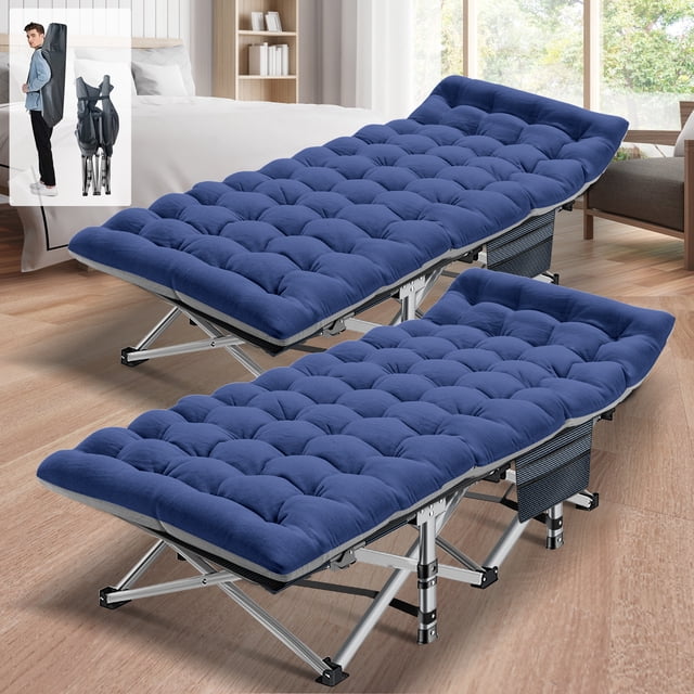 Slsy 2 Packs Folding Camping Cot, 28" Wide Folding Cot Heavy Duty Portable Sleeping Cot for Adults with 2-Sided Mattress & Carry Bags