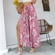 thumbnail image 5 of Pantalones largos de mujer Pantalones anchos de cintura alta Pantalones con nudo de corbata divididos en el muslo Pantalones casuales de verano Estampado floral rosa M, 5 of 7