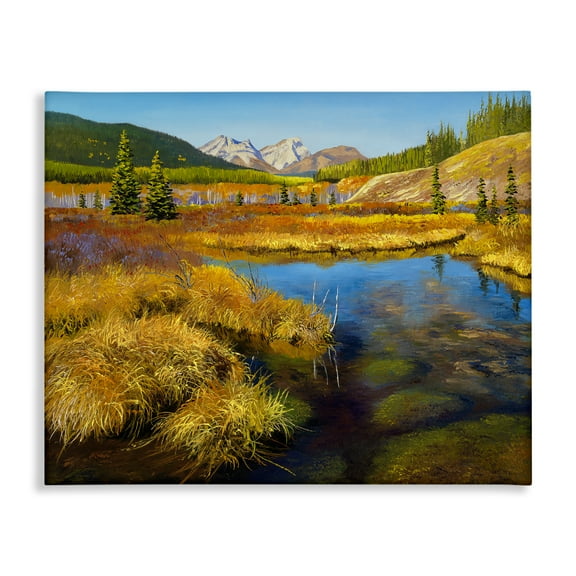 Stupell Industries Lush Pond Landscape Landscape & Nature Painting Wrapped Canvas Art Print Wall Art, 20 x 16