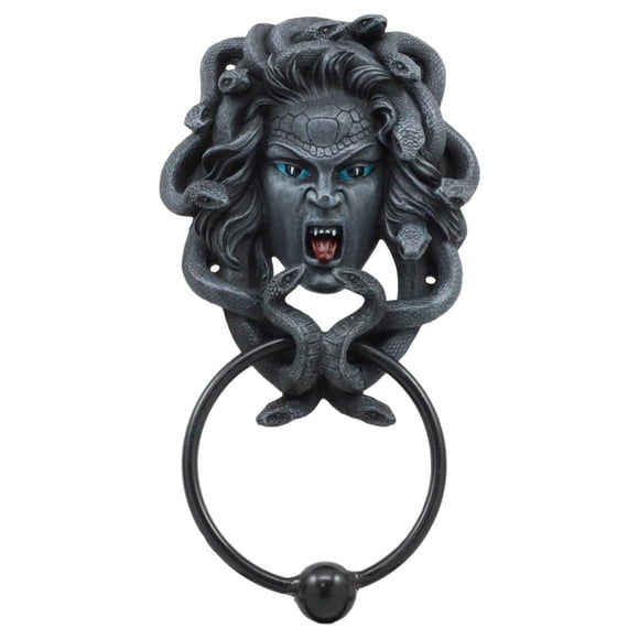 Pacific Giftware The Head of Medusa - Aldaba para puerta con aldaba de hierro, figura coleccionable en acabado de piedra, 9.0 in de alto
