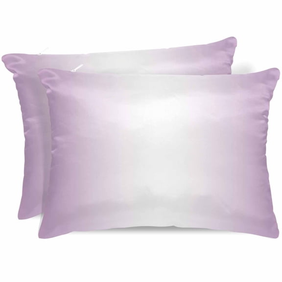 Light Purple Ombre Pillow Cases Queen Size Set of 2, Smooth Satin Pillowcase for Hair and Skin, Modern Gradient Abstract Art Decorative Cooling Bed Pillow Covers with Zipper, 20x30 Inches