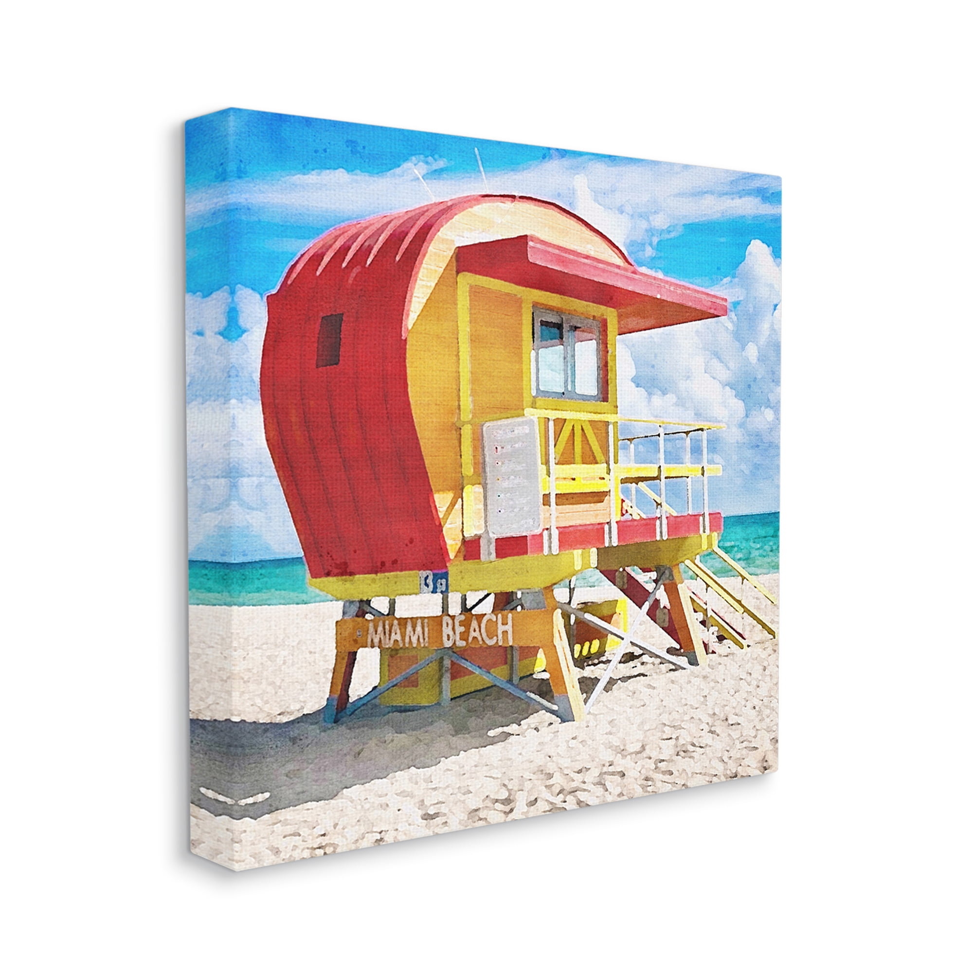 Stupell Industries Miami Beach Hut Nature Painting Gallery Wrapped Canvas Print Wall Art, 36 x 36