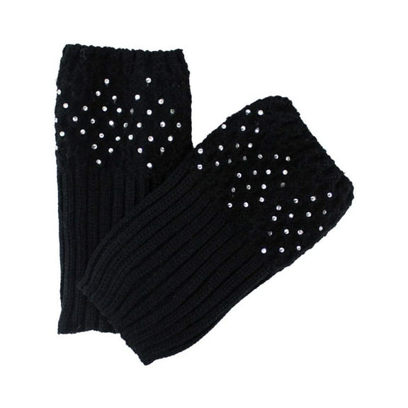 Black Knit Boot Cuff Leg Warmers With Rhinestones