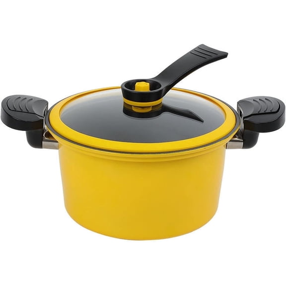 3.5L Mini Pressure Cooker for Fast & Healthy Meals, Non-Stick Interior, Glass Lid, Works on Gas & Induction Stoves, Compact Design for Small Kitchens (Yellow，C)