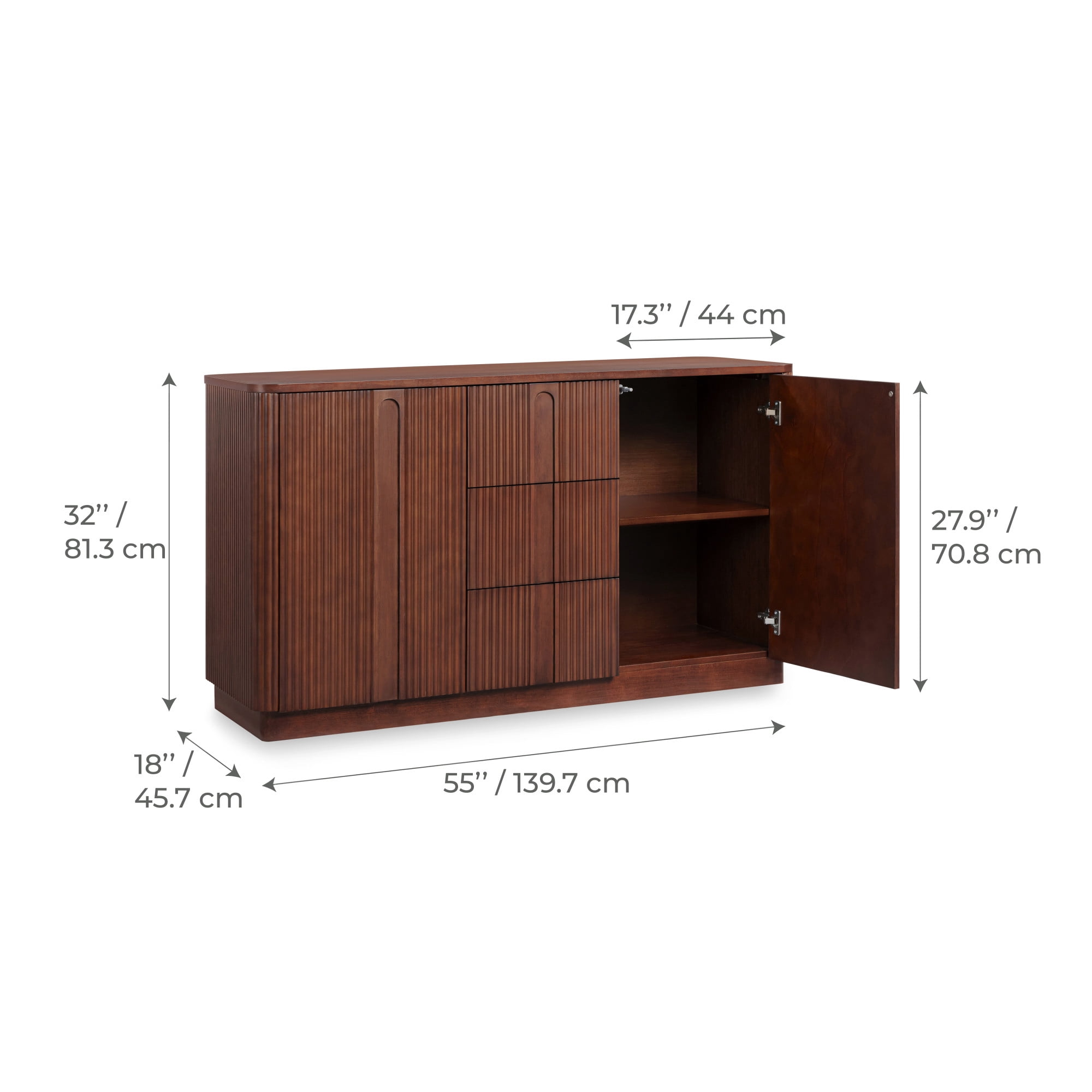 Teamson Home Potomac Modern Solid Wood Sideboard with Push-to-Open Storage, Adjustable Shelf, 3 Drawers & 2 Cabinets