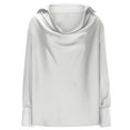 thumbnail image 6 of JGGSPWM Women's Satin Collar Neck Drape Ruched Front Long Sleeve Blouse Shirt Top White M, 6 of 6