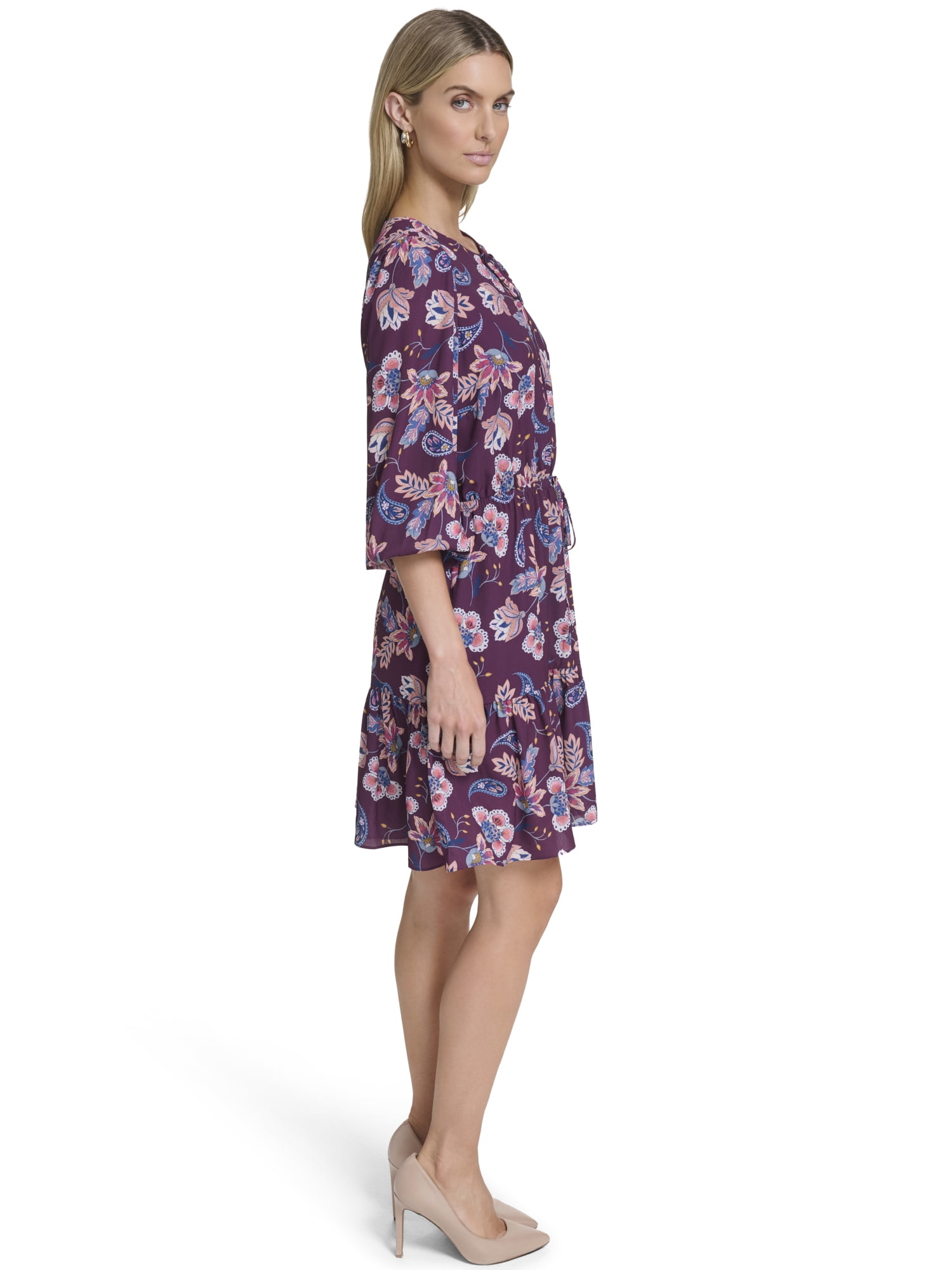 Falling Flowers Women's Blouson Tiered Dress, Sizes XS-XL